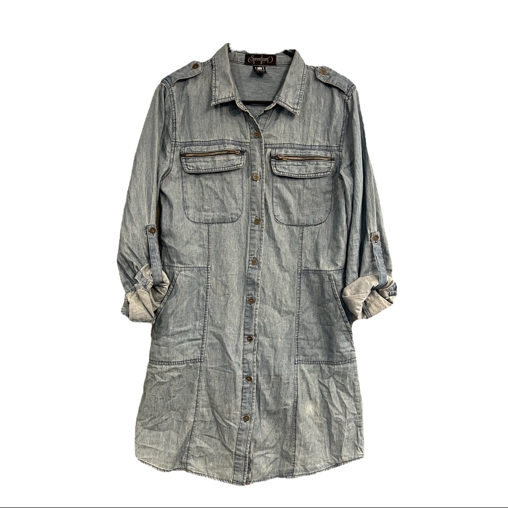 SpoonJeans Denim Chambray Button Down Dress Size Medium